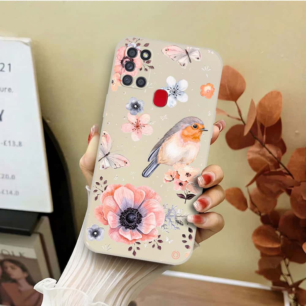 Samsung Galaxy A22 Cover - Off White - D1 - ONation Nature Floral Series - HQ Liquid Silicone Soft Case