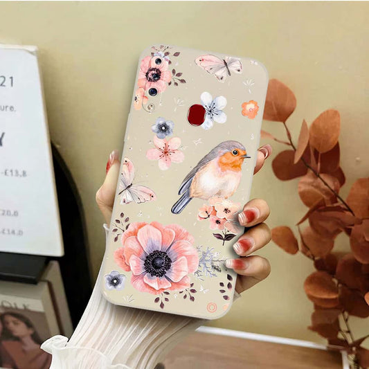Samsung Galaxy A21s Cover - Off White - D1 - ONation Nature Floral Series - HQ Liquid Silicone Soft Case