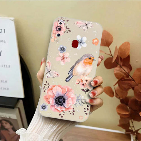 Samsung Galaxy A21s Cover - Off White - D1 - ONation Nature Floral Series - HQ Liquid Silicone Soft Case