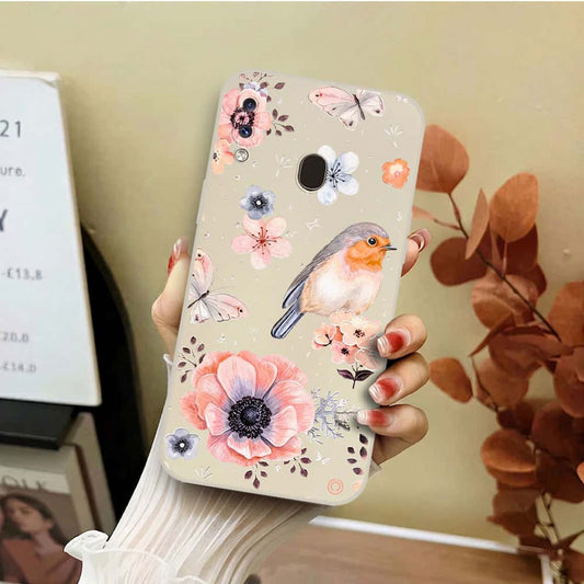 Samsung Galaxy A20s Cover - Off White - D1 - ONation Nature Floral Series - HQ Liquid Silicone Soft Case