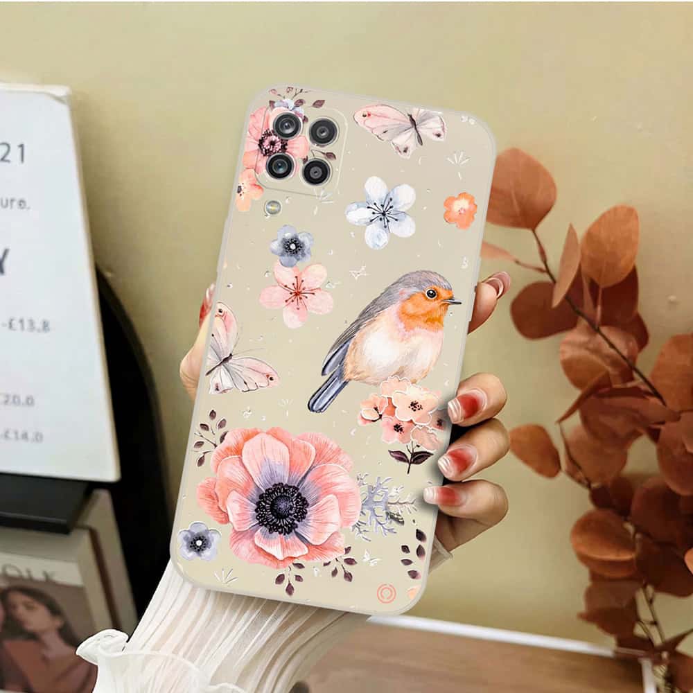 Samsung Galaxy A13 Cover - Off White - D1 - ONation Nature Floral Series - HQ Liquid Silicone Soft Case