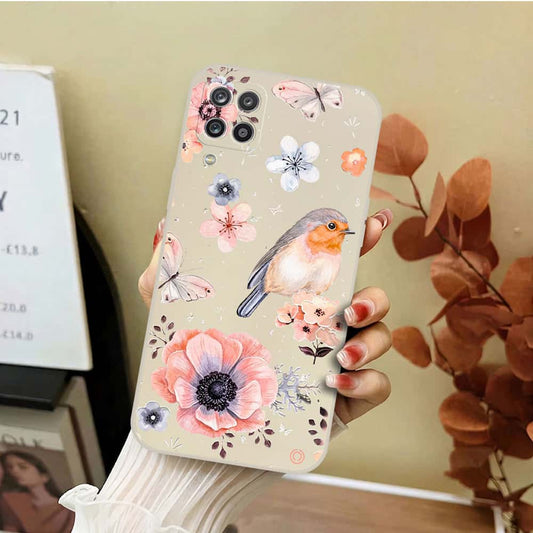 Samsung Galaxy A13 Cover - Off White - D1 - ONation Nature Floral Series - HQ Liquid Silicone Soft Case