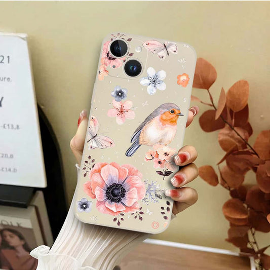 iPhone 14 Cover - Off White - D1 - ONation Nature Floral Series - HQ Liquid Silicone Soft Case