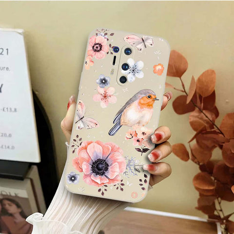 OnePlus 8T Cover - Off White - D1 - ONation Nature Floral Series - HQ Liquid Silicone Soft Case