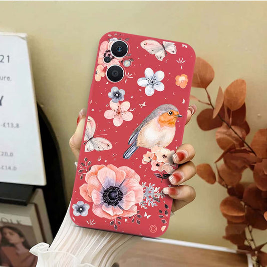 Oppo Reno 7 Lite Cover - Red - D1 - ONation Nature Floral Series - HQ Liquid Silicone Soft Case