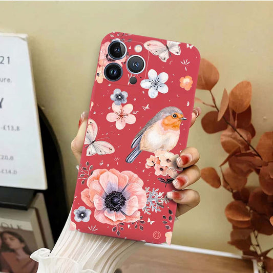 iPhone 13 Pro Cover - Red - D1 - ONation Nature Floral Series - HQ Liquid Silicone Soft Case