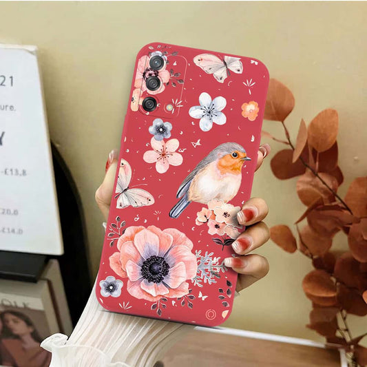 Oppo A95 Cover - Red - D1 - ONation Nature Floral Series - HQ Liquid Silicone Soft Case