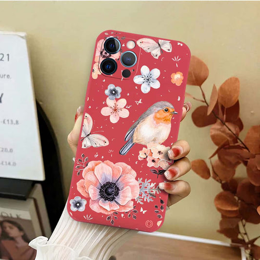 iPhone 12 Pro Cover - Red - D1 - ONation Nature Floral Series - HQ Liquid Silicone Soft Case