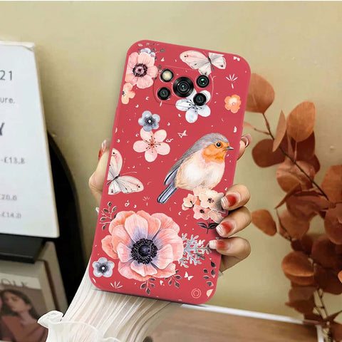 Xiaomi Poco X3 Pro Cover - Red - D1 - ONation Nature Floral Series - HQ Liquid Silicone Soft Case