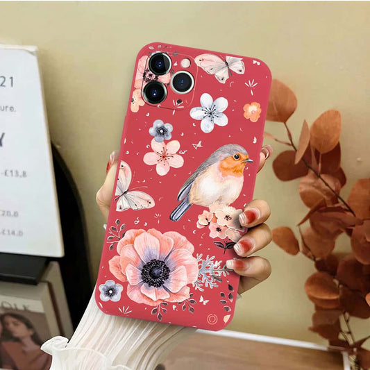 iPhone 11 Pro Max Cover - Red - D1 - ONation Nature Floral Series - HQ Liquid Silicone Soft Case