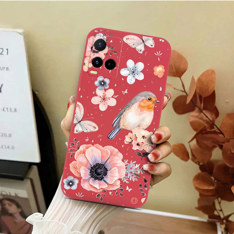 Vivo Y33s Cover - Red - D1 - ONation Nature Floral Series - HQ Liquid Silicone Soft Case
