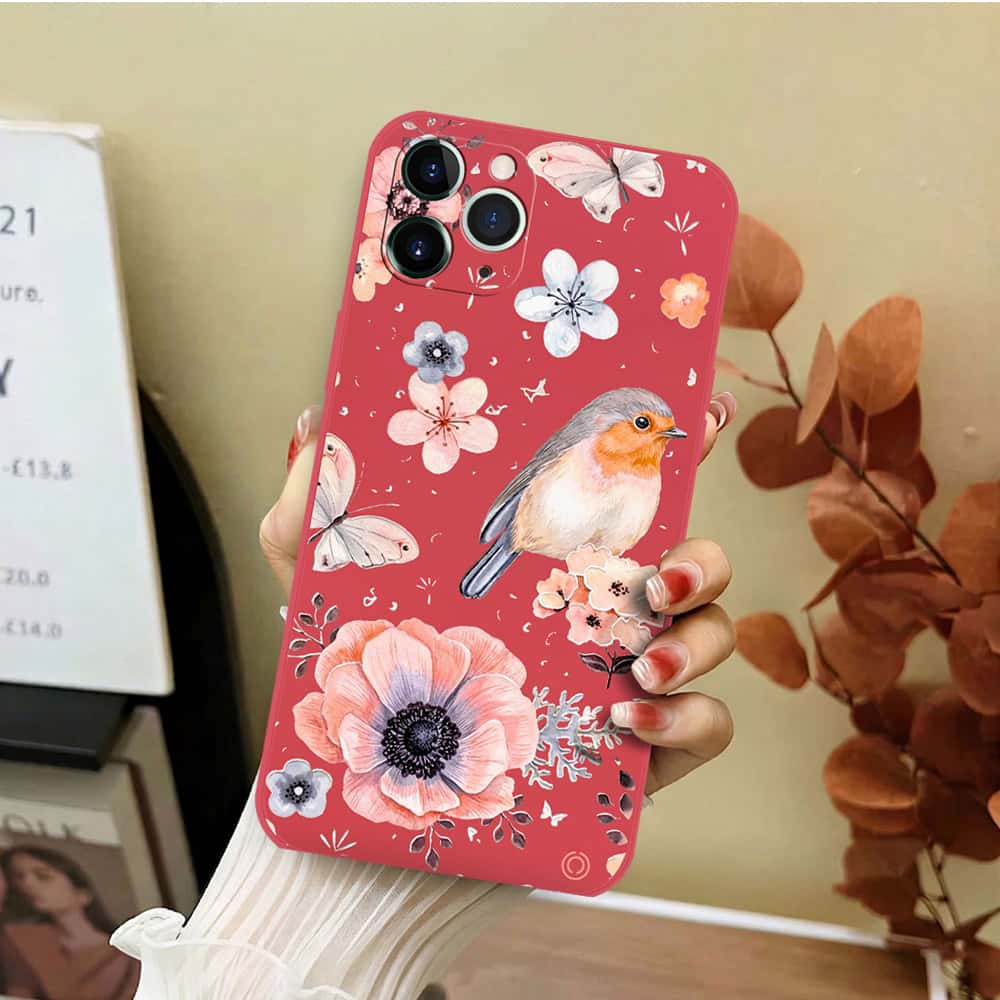 iPhone 11 Pro Cover - Red - D1 - ONation Nature Floral Series - HQ Liquid Silicone Soft Case