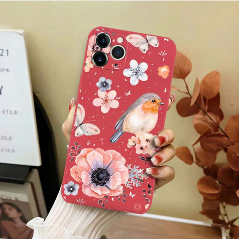 iPhone 11 Pro Cover - Red - D1 - ONation Nature Floral Series - HQ Liquid Silicone Soft Case