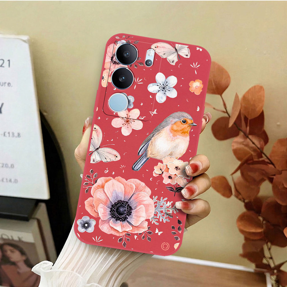 Vivo V29 Pro Cover - Red - D1 - ONation Nature Floral Series - HQ Liquid Silicone Soft Case