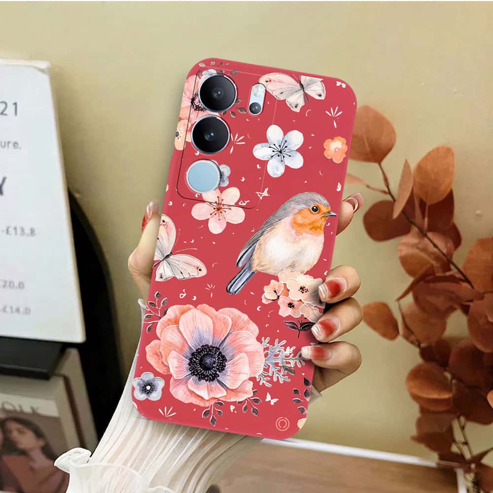 Vivo S17 Cover - Red - D1 - ONation Nature Floral Series - HQ Liquid Silicone Soft Case