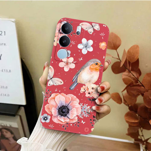 Vivo S17t Cover - Red - D1 - ONation Nature Floral Series - HQ Liquid Silicone Soft Case