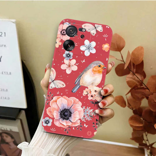 Xiaomi 13T Pro Cover - Red - D1 - ONation Nature Floral Series - HQ Liquid Silicone Soft Case