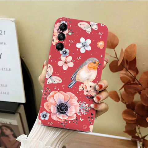 Samsung Galaxy A54 Cover - Red - D1 - ONation Nature Floral Series - HQ Liquid Silicone Soft Case