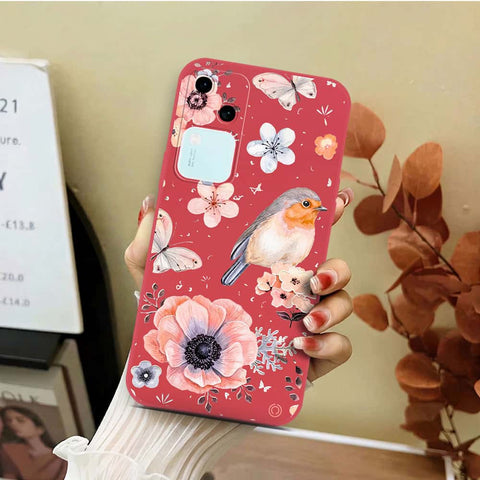 Vivo V30 Cover - Red - D1 - ONation Nature Floral Series - HQ Liquid Silicone Soft Case