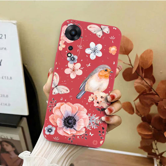 Oppo A58 4G Cover - Red - D1 - ONation Nature Floral Series - HQ Liquid Silicone Soft Case