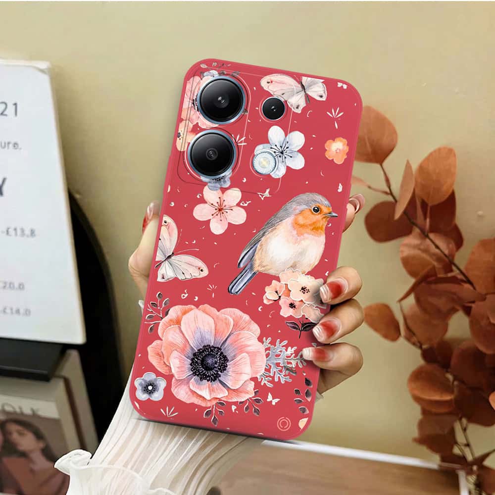 Xiaomi Redmi Note 13 Pro 4G  Cover - Red - D1 - ONation Nature Floral Series - HQ Liquid Silicone Soft Case
