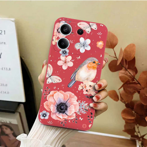Xiaomi Redmi Note 13 Cover - Red - D1 - ONation Nature Floral Series - HQ Liquid Silicone Soft Case