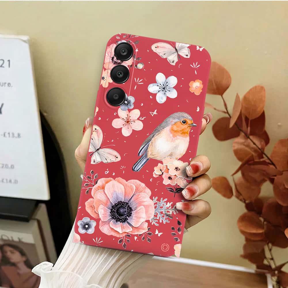 Samsung Galaxy S24 Plus Cover - Red - D1 - ONation Nature Floral Series - HQ Liquid Silicone Soft Case
