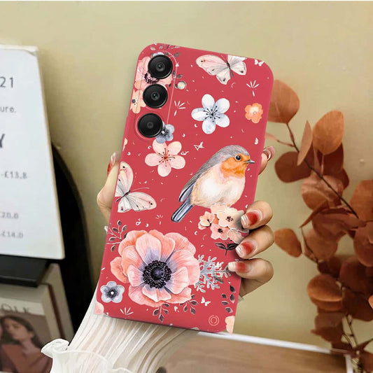 Samsung Galaxy S24 Plus Cover - Red - D1 - ONation Nature Floral Series - HQ Liquid Silicone Soft Case