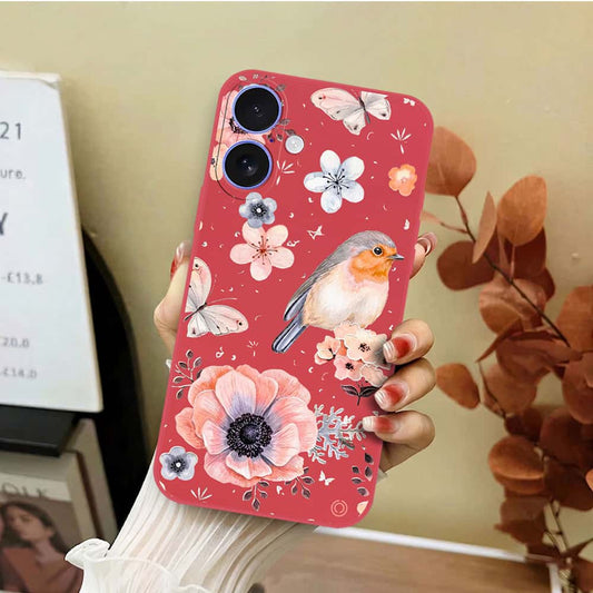 iPhone 16 Plus Cover - Red - D1 - ONation Nature Floral Series - HQ Liquid Silicone Soft Case