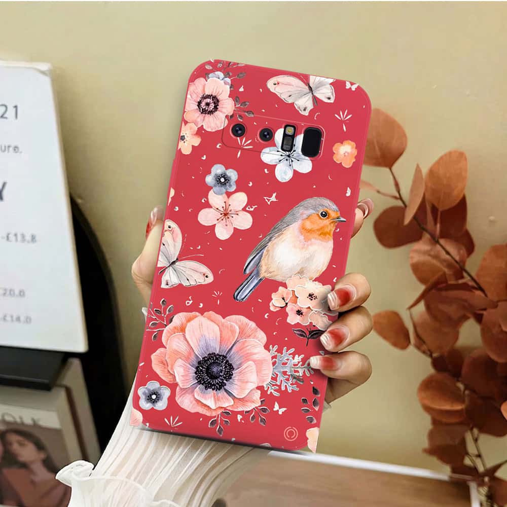 Samsung Galaxy Note 8 Cover - Red - D1 - ONation Nature Floral Series - HQ Liquid Silicone Soft Case