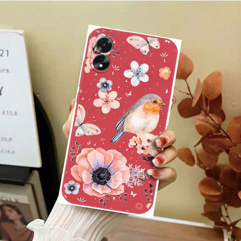 Oppo A38 Cover - Red - D1 - ONation Nature Floral Series - HQ Liquid Silicone Soft Case