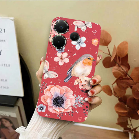 Xiaomi Redmi Note 14 4G Cover - Red - D1 - ONation Nature Floral Series - HQ Liquid Silicone Soft Case