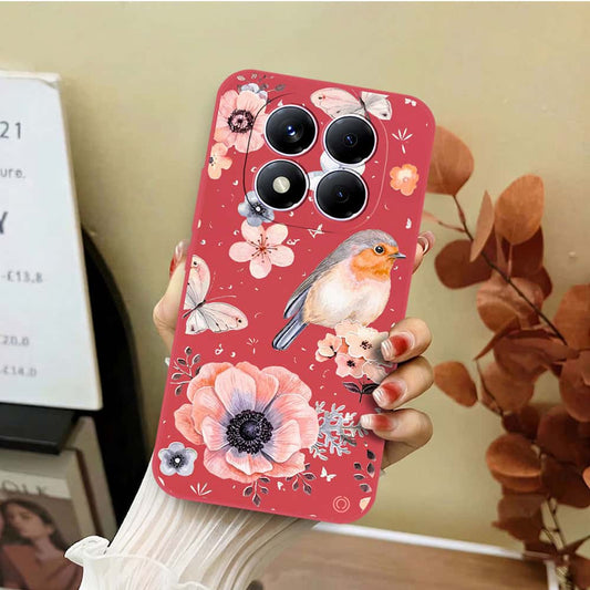 Xiaomi Redmi Note 14 Pro 4G Cover - Red - D1 - ONation Nature Floral Series - HQ Liquid Silicone Soft Case