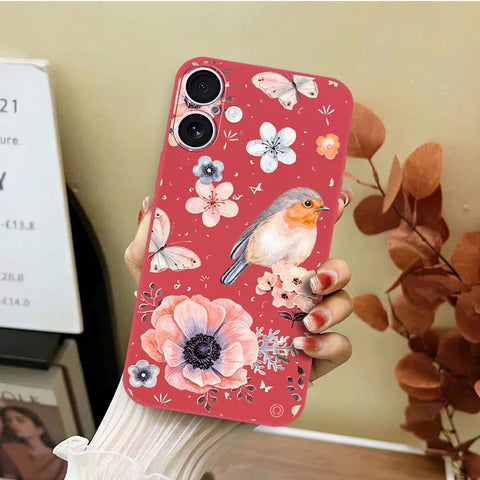 iPhone 17 Cover - Red - D1 - ONation Nature Floral Series - HQ Liquid Silicone Soft Case