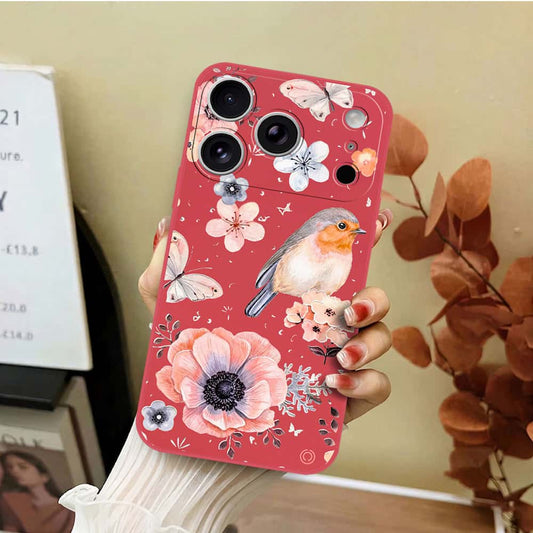 iPhone 17 Pro Cover - Red - D1 - ONation Nature Floral Series - HQ Liquid Silicone Soft Case