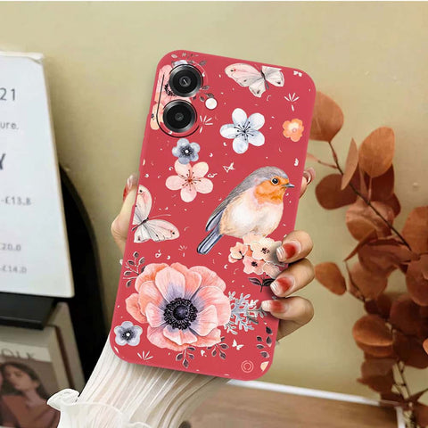 Samsung Galaxy A07 4G Cover - Red - D1 - ONation Nature Floral Series - HQ Liquid Silicone Soft Case