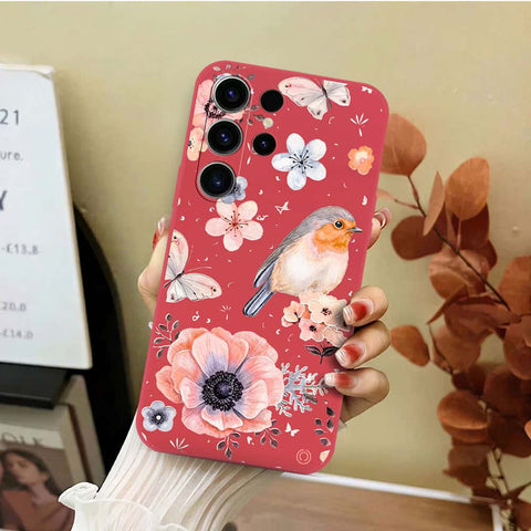 Samsung Galaxy S23 Ultra 5G Cover - Red - D1 - ONation Nature Floral Series - HQ Liquid Silicone Soft Case