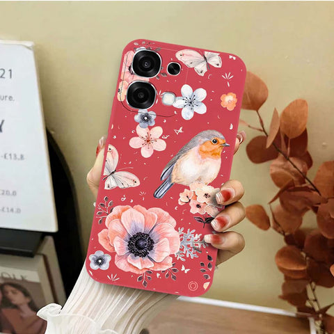 Oppo A6 Pro 4G Cover - Red - D1 - ONation Nature Floral Series - HQ Liquid Silicone Soft Case