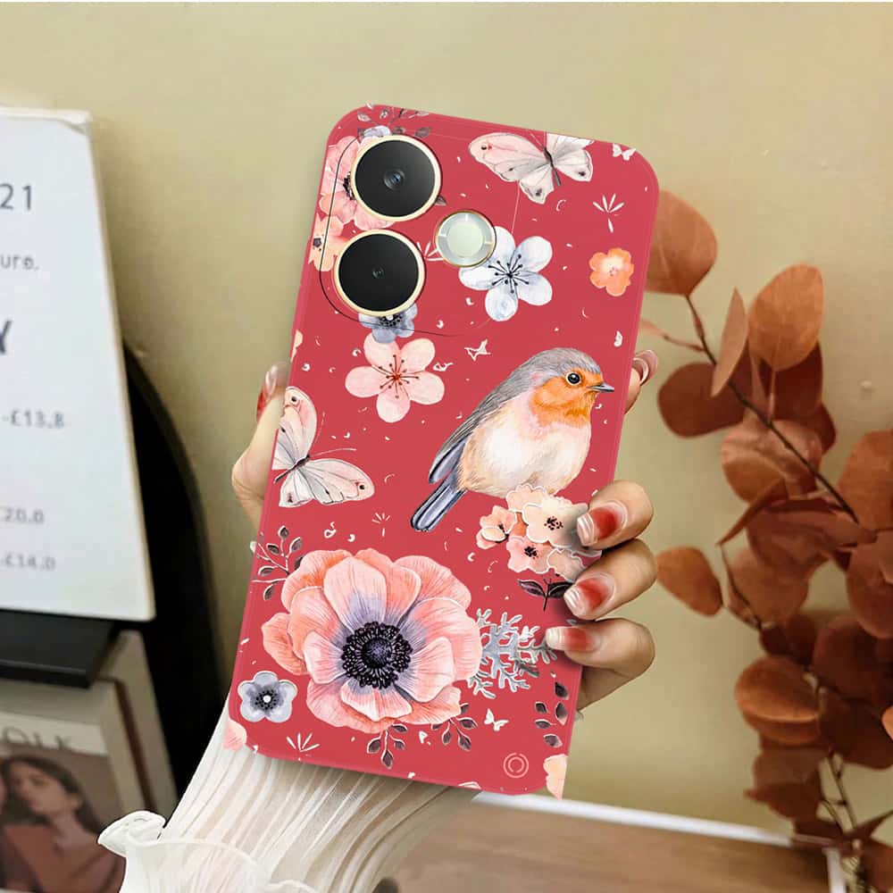Oppo A5 Pro 4G Cover - Red - D1 - ONation Nature Floral Series - HQ Liquid Silicone Soft Case
