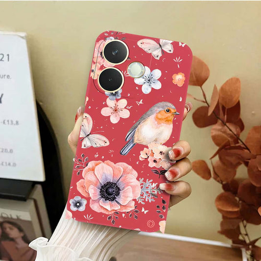 Oppo A5 Pro 5G Cover - Red - D1 - ONation Nature Floral Series - HQ Liquid Silicone Soft Case