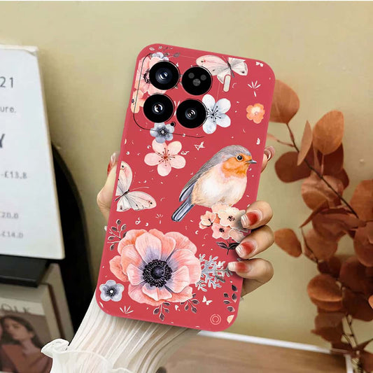 Xiaomi 15 Cover - Red - D1 - ONation Nature Floral Series - HQ Liquid Silicone Soft Case