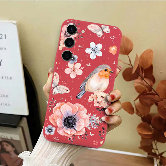 Samsung Galaxy S23 5G Cover - Red - D1 - ONation Nature Floral Series - HQ Liquid Silicone Soft Case