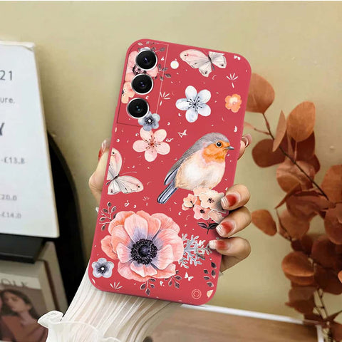Samsung Galaxy S22 5G Cover - Red - D1 - ONation Nature Floral Series - HQ Liquid Silicone Soft Case