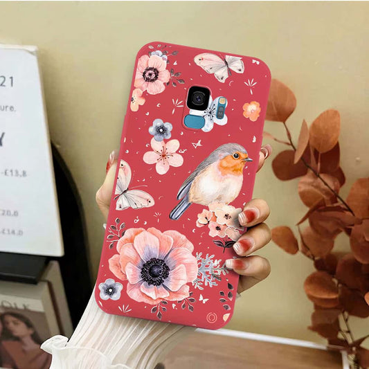 Samsung Galaxy S9 Cover - Red - D1 - ONation Nature Floral Series - HQ Liquid Silicone Soft Case