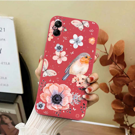 Samsung Galaxy M13 5G Cover - Red - D1 - ONation Nature Floral Series - HQ Liquid Silicone Soft Case
