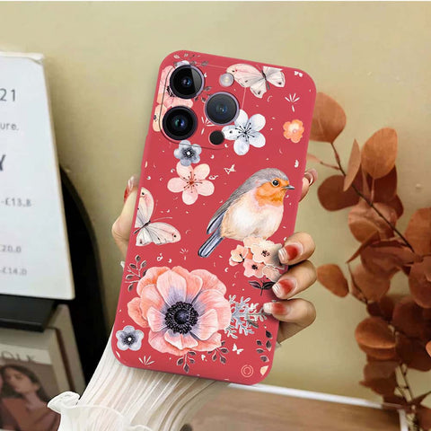 iPhone 14 Pro Max Cover - Red - D1 - ONation Nature Floral Series - HQ Liquid Silicone Soft Case