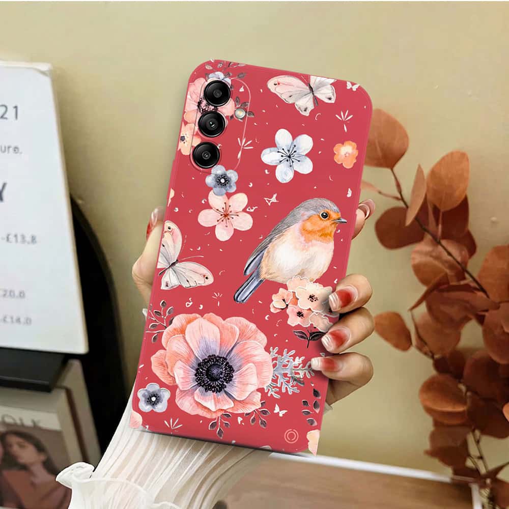 Samsung Galaxy A34 5G Cover - Red - D1 - ONation Nature Floral Series - HQ Liquid Silicone Soft Case