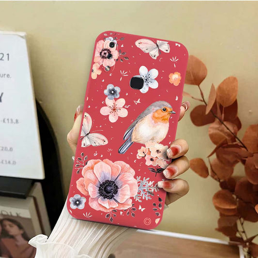 Samsung Galaxy A10s Cover - Red - D1 - ONation Nature Floral Series - HQ Liquid Silicone Soft Case