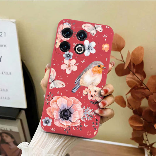 OnePlus 10 Pro Cover - Red - D1 - ONation Nature Floral Series - HQ Liquid Silicone Soft Case