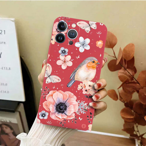iPhone 13 Pro Max Cover - Red - D1 - ONation Nature Floral Series - HQ Liquid Silicone Soft Case